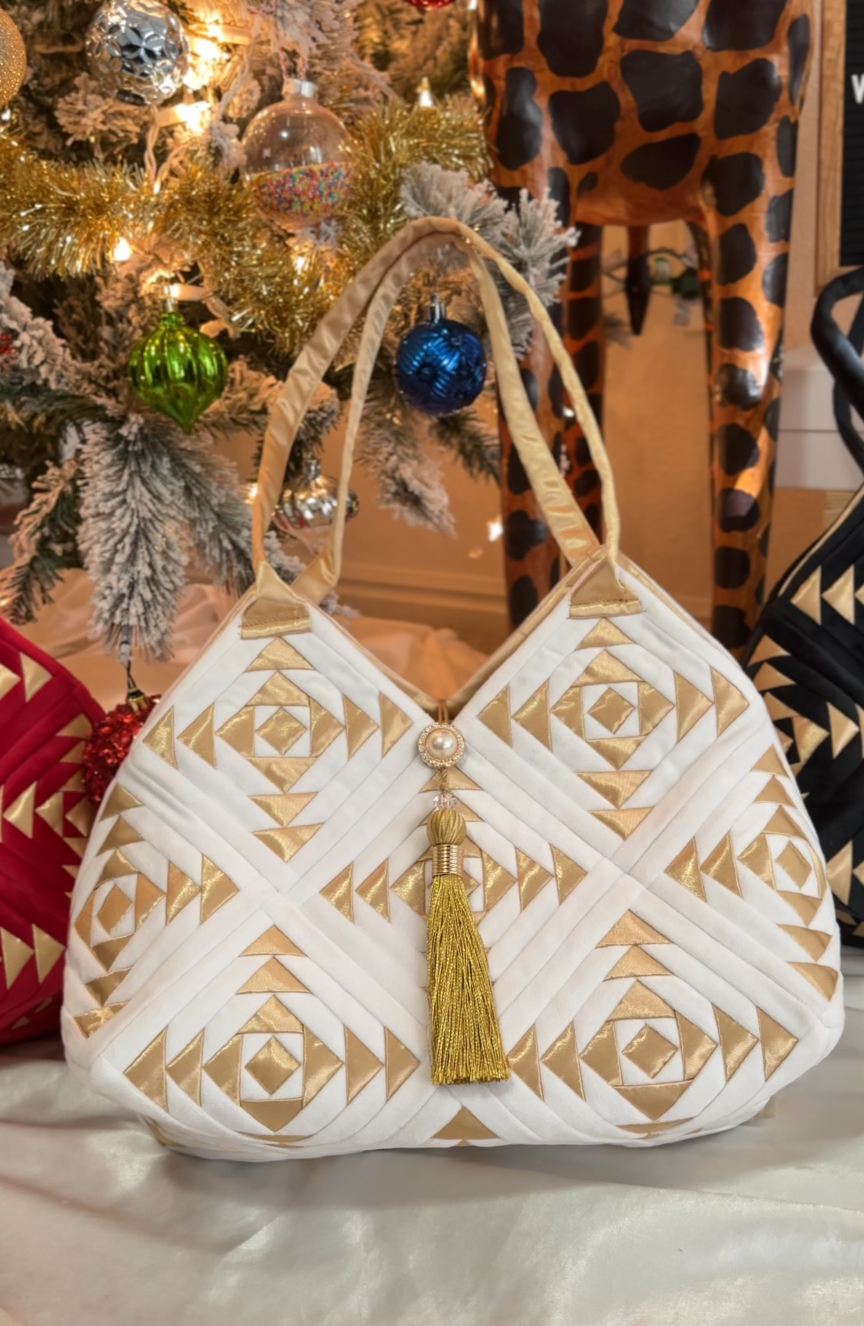 "Amouage" handmade patchwork Large handbag in Snow White / Pure Chalk White velvet