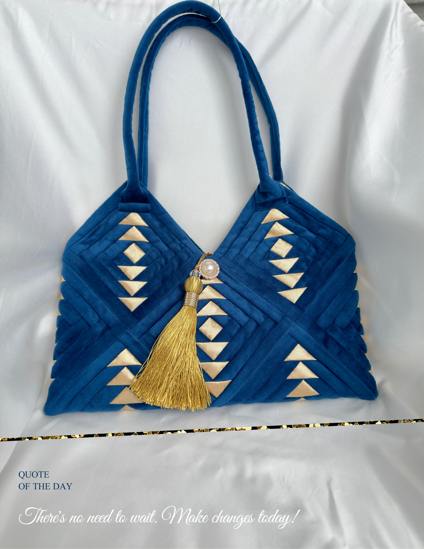 "Amora" handmade patchwork  handbag in Royal blue Sapphire  velvet