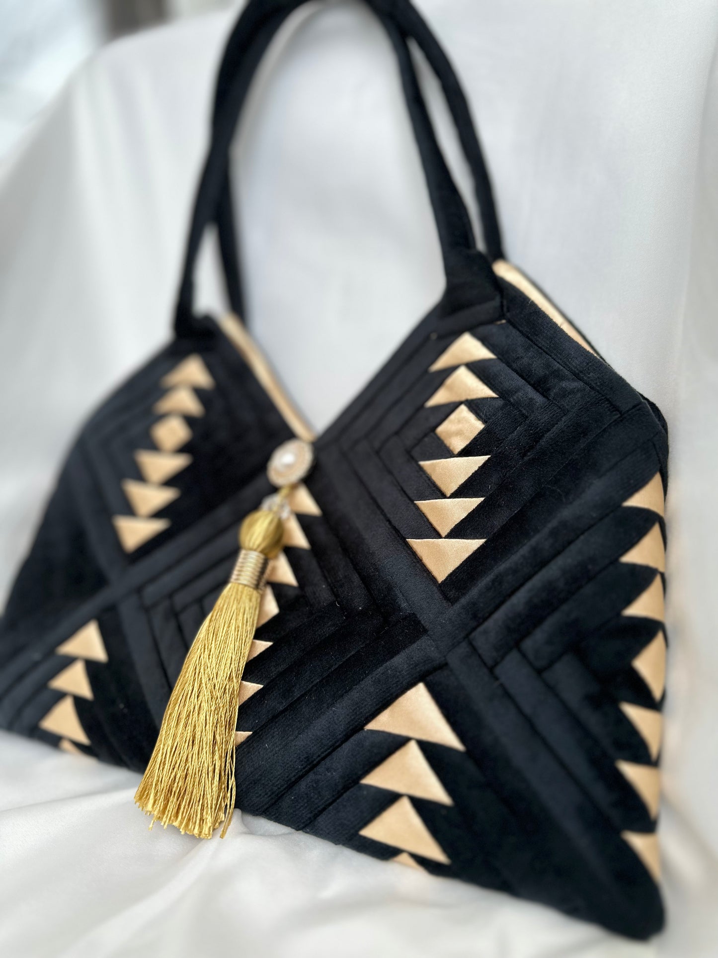 "Amora"  handmade patchwork  handbag in Black Onyx