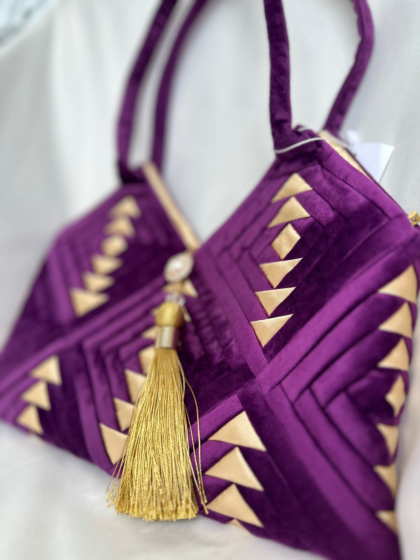 "Amora" handmade patchwork  handbag in Amethyst Violet /purple velvet