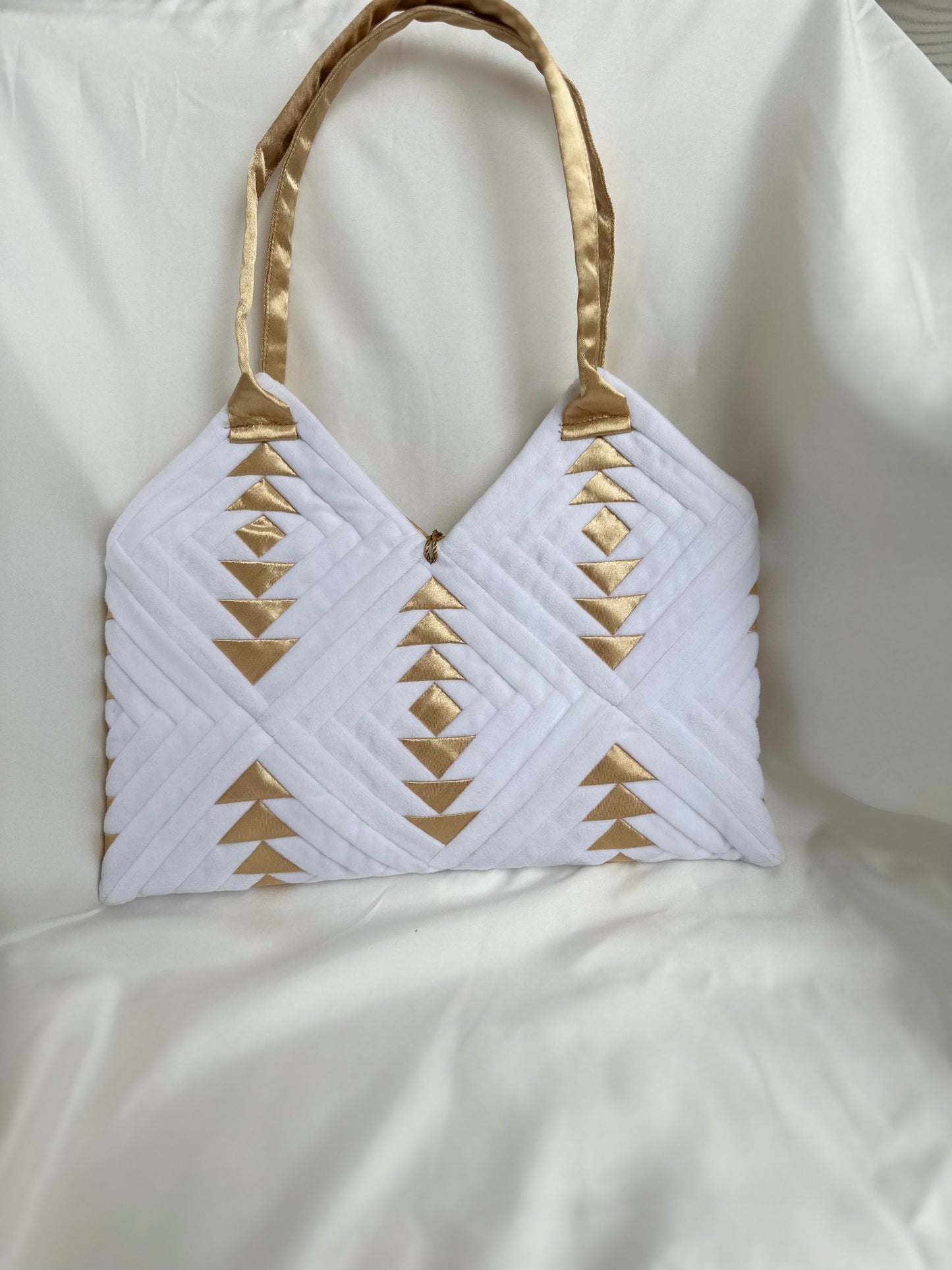 "Amora" handmade patchwork  handbag in Snow White / Pure Chalk White velvet