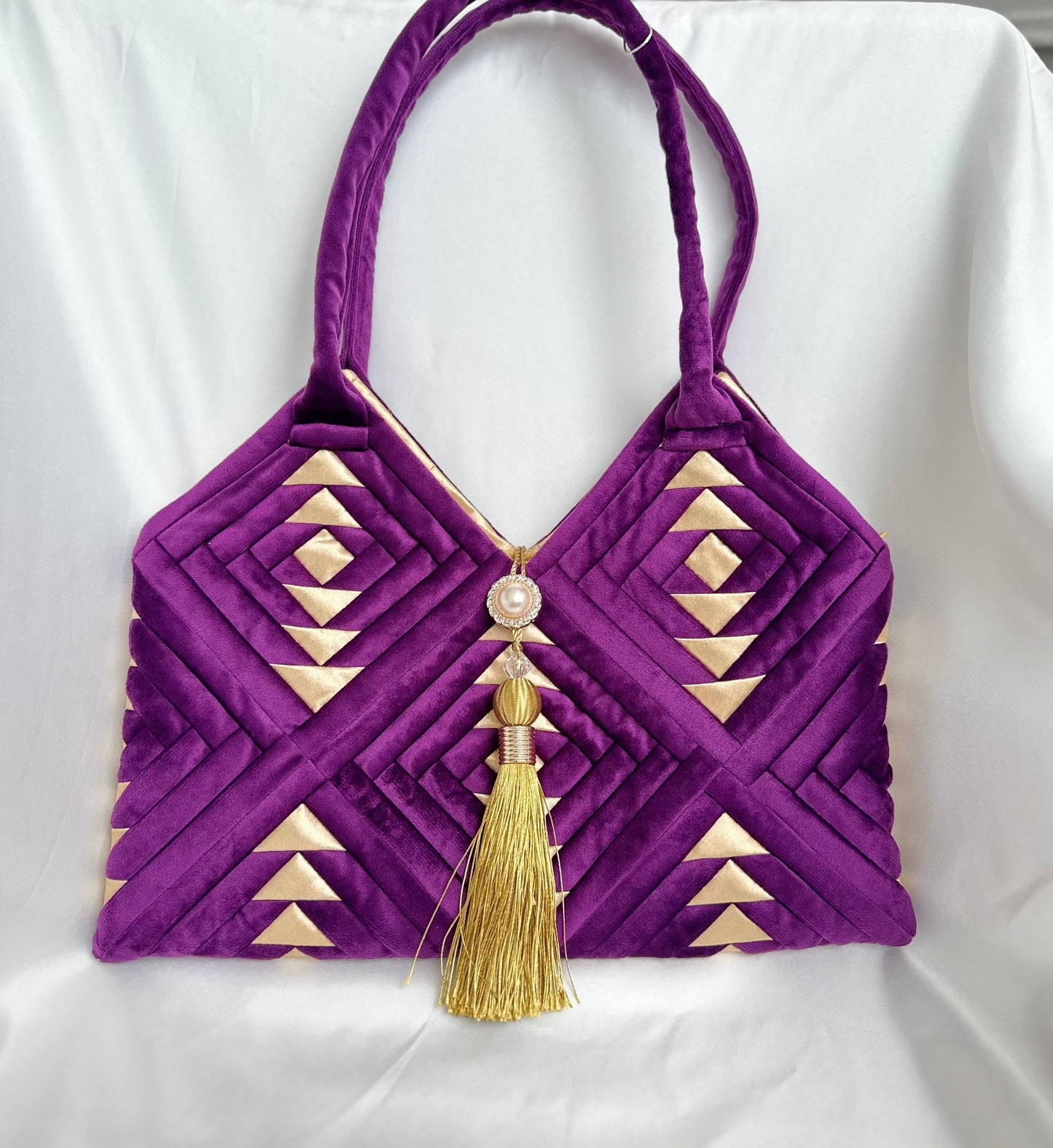 "Amora" handmade patchwork  handbag in Amethyst Violet /purple velvet