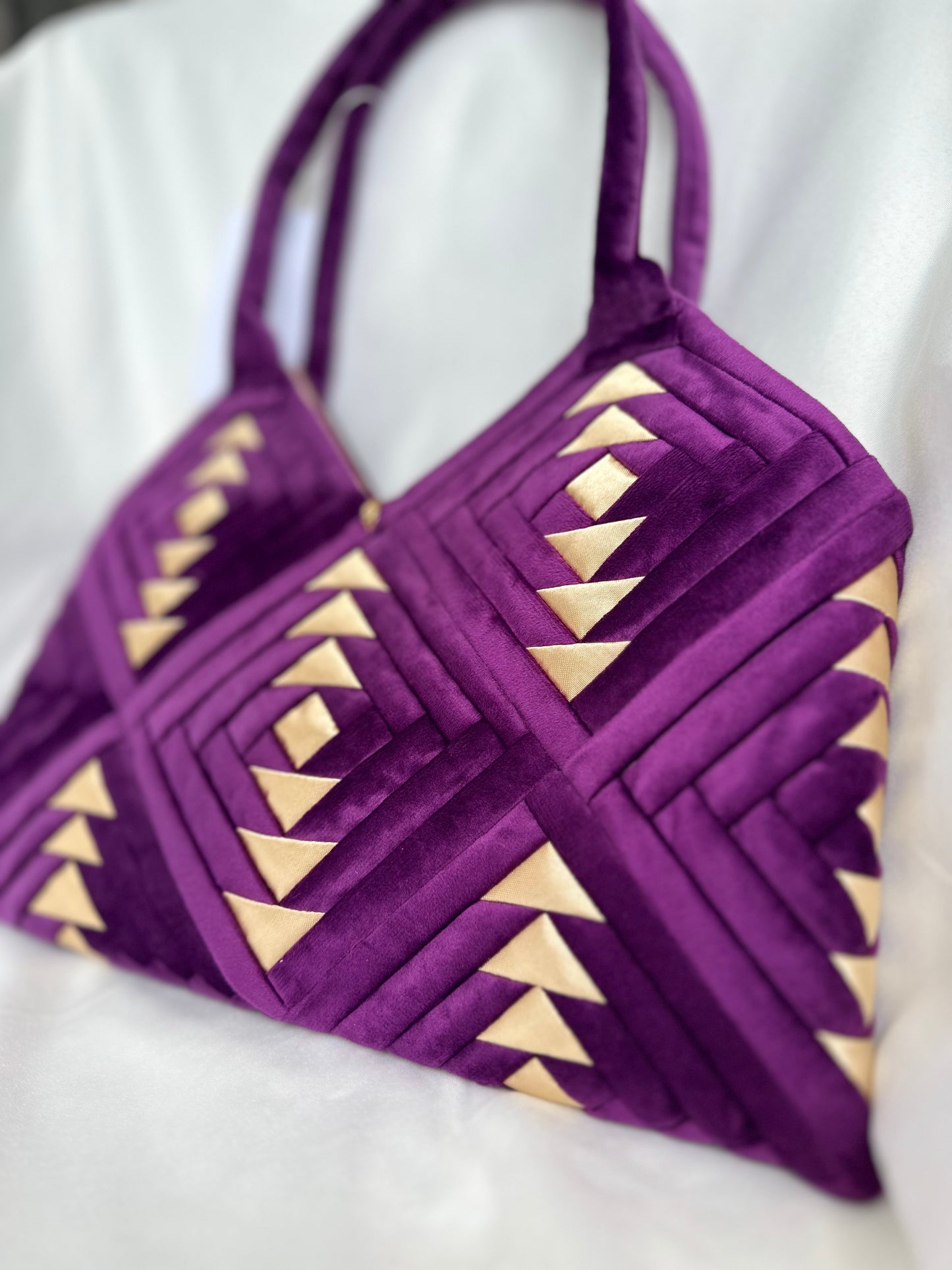 "Amora" handmade patchwork  handbag in Amethyst Violet /purple velvet