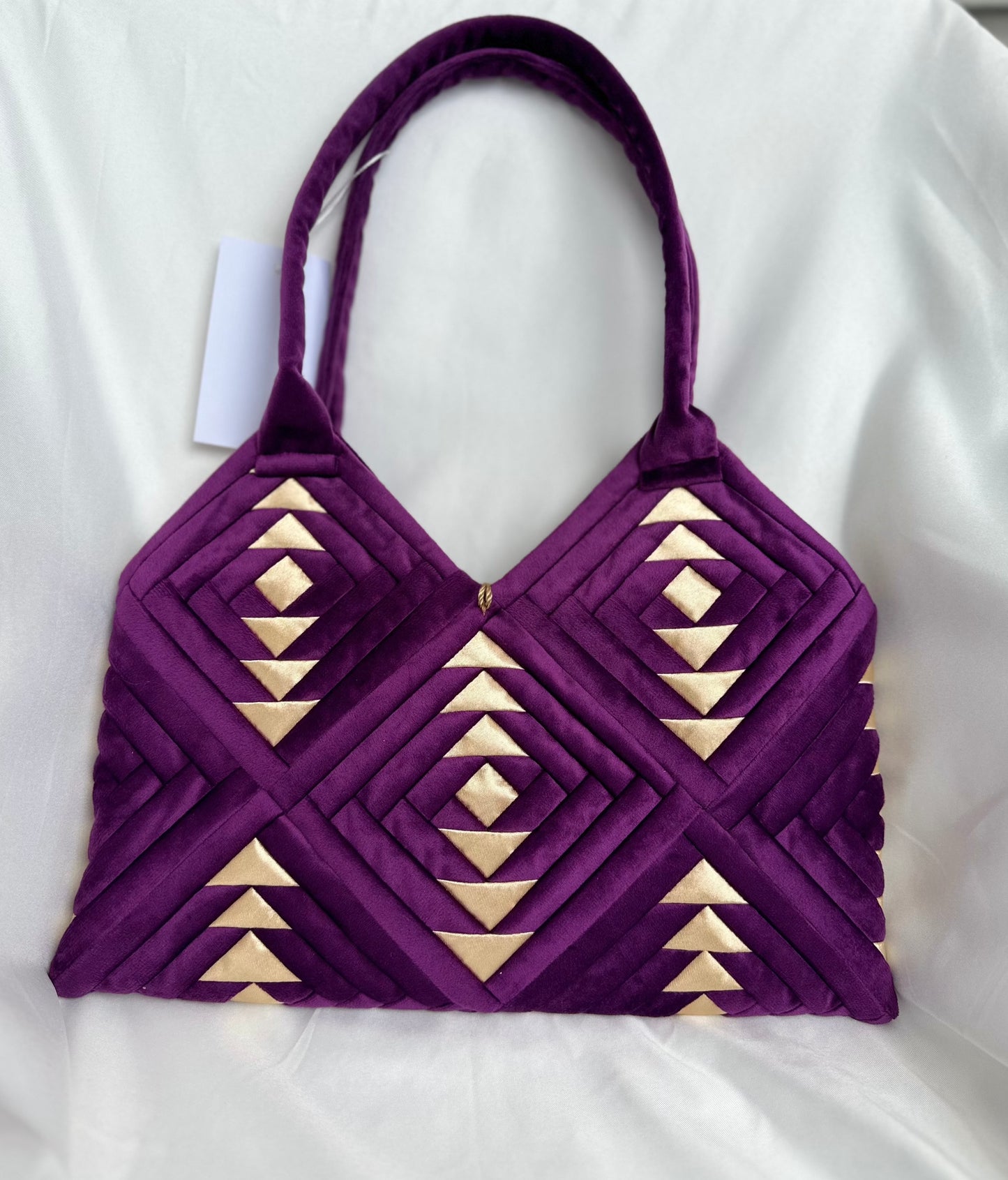 "Amora" handmade patchwork  handbag in Amethyst Violet /purple velvet