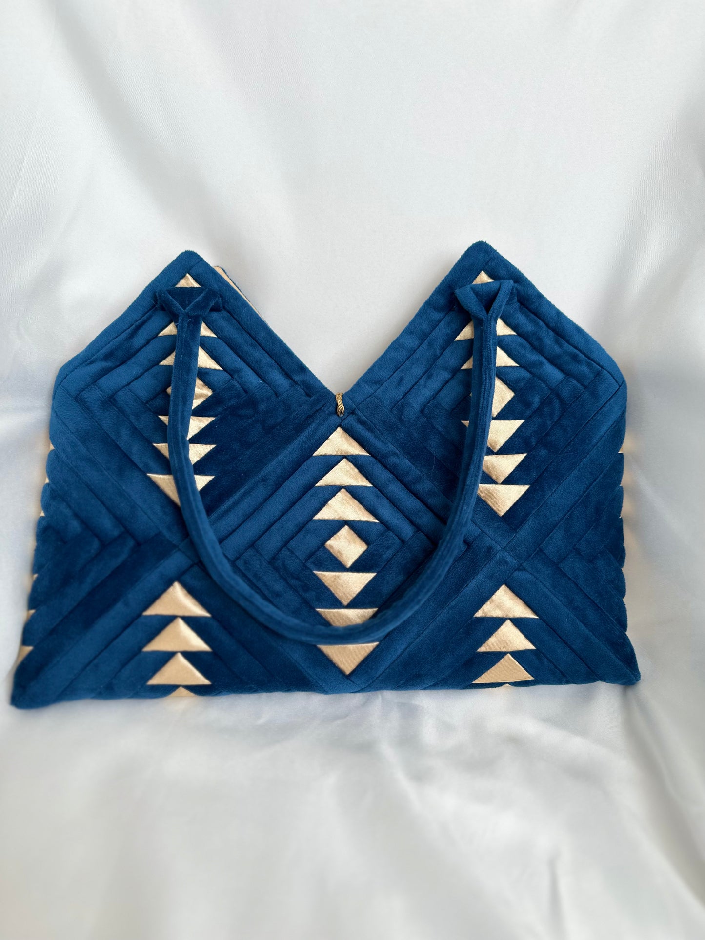 "Amora" handmade patchwork  handbag in Royal blue Sapphire  velvet