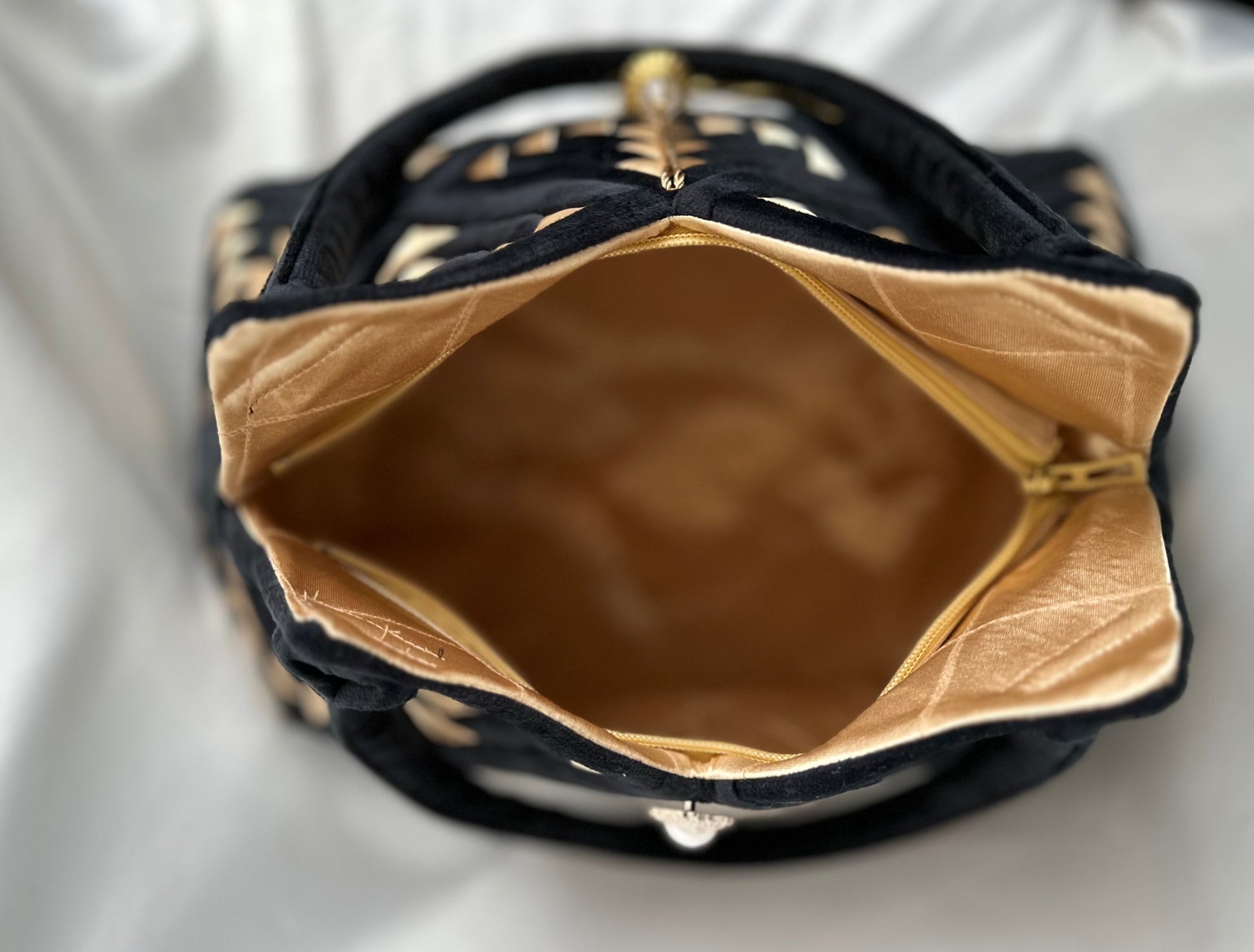 Brass Hand Bag / Black Velvet Hand Bag / Hand Bag With Chain